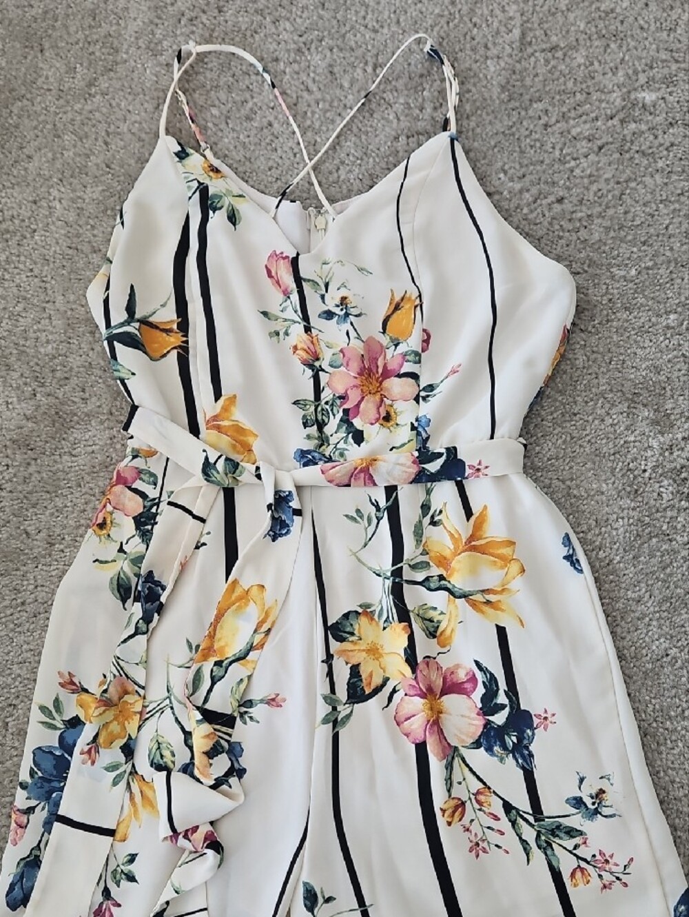 Sienna Sky Cream Floral Striped Wide-Leg Jumpsuit - Picture 5 of 7